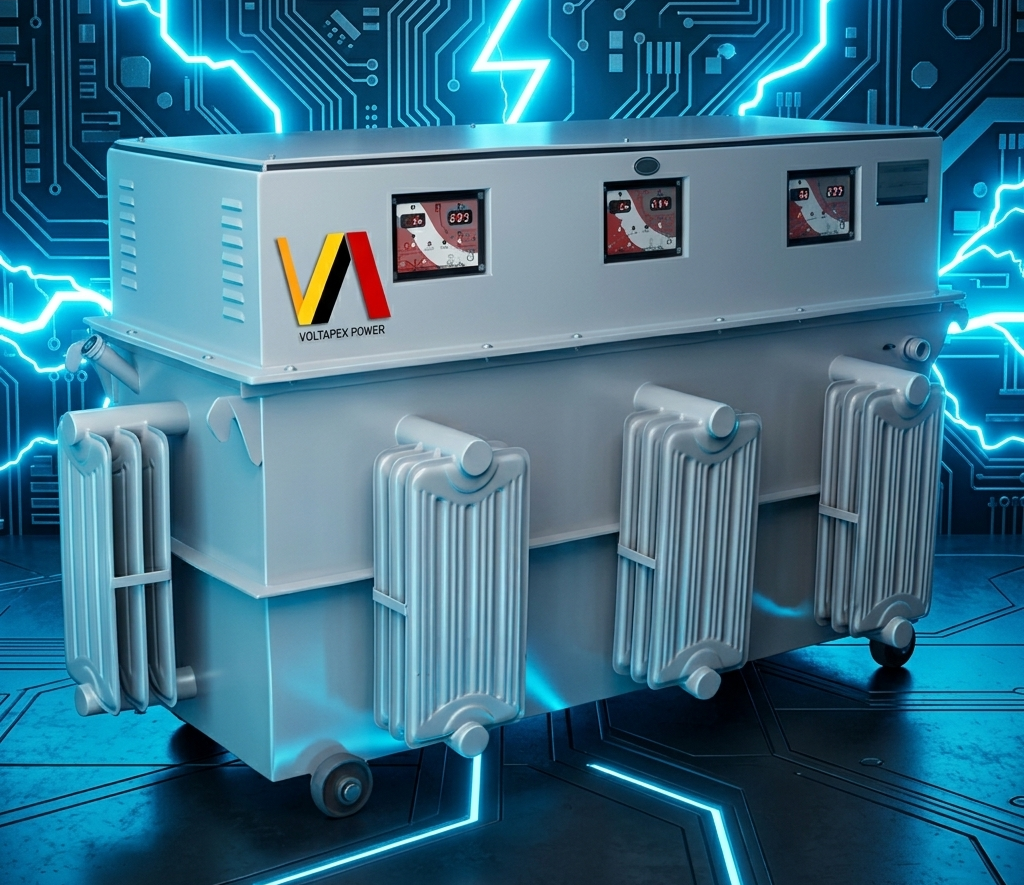 100 KVA Oil Cooled Servo Voltage Stabilizer Three Phase – Voltapex Power India